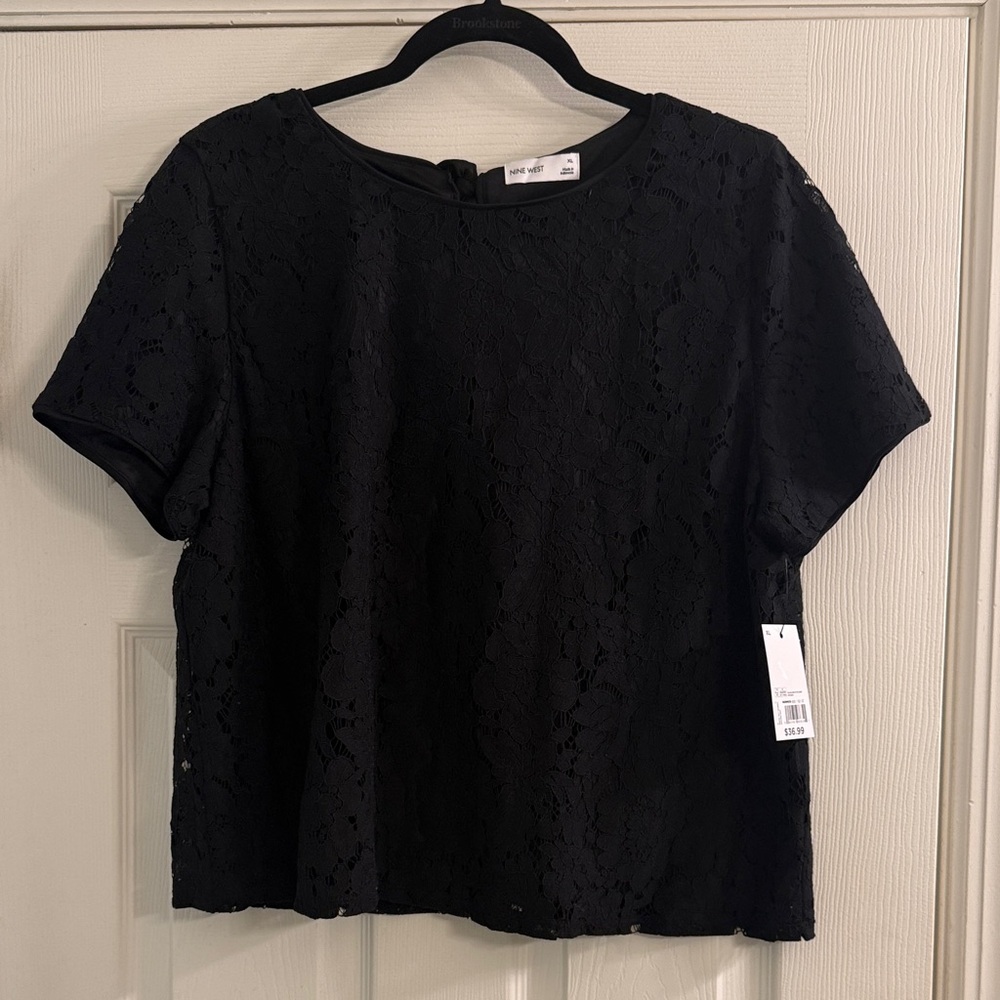 NWT Nine West Elegant Black Lace Top - Size XL